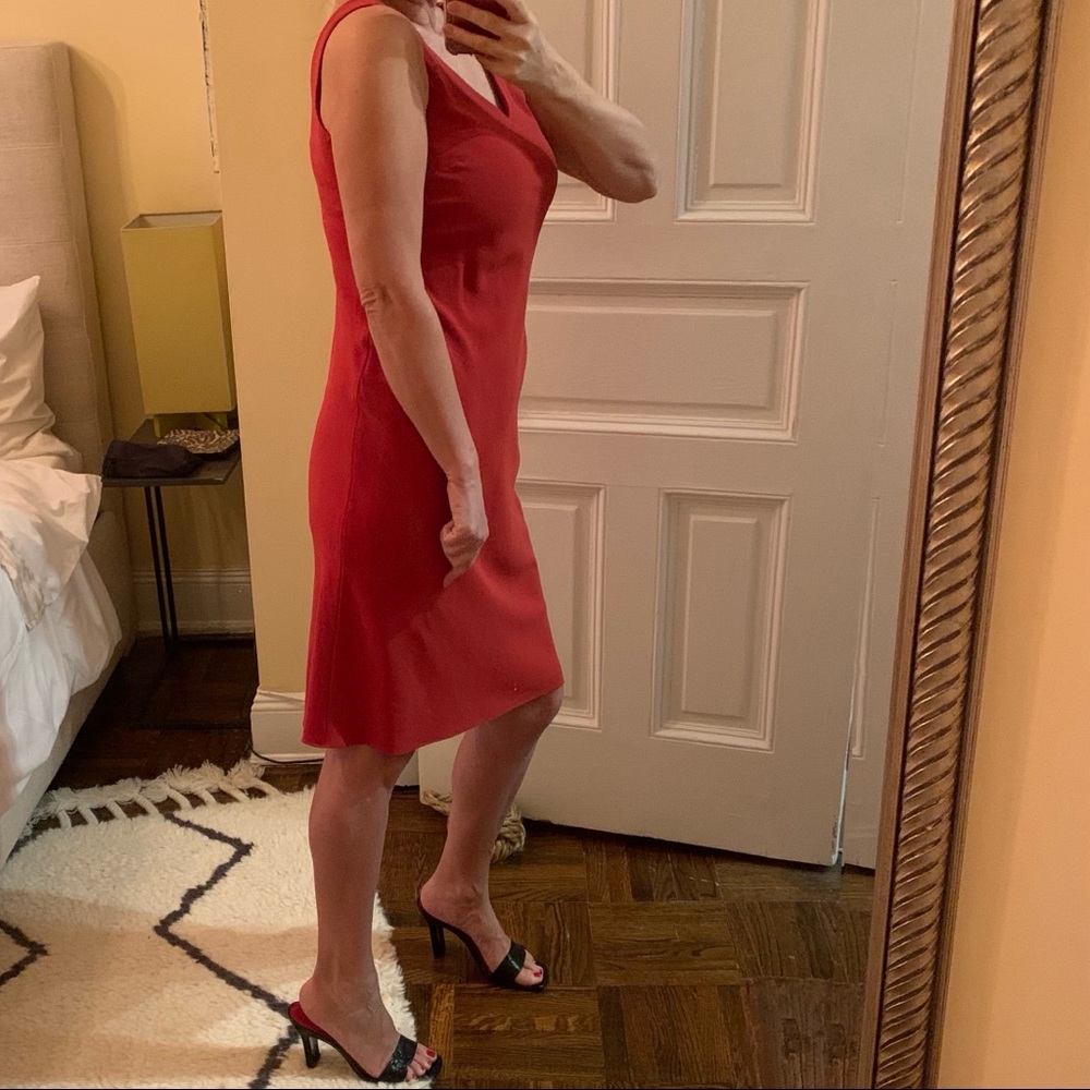 L .Ralph Lauren Sleeveless Red Midi V neck Dress